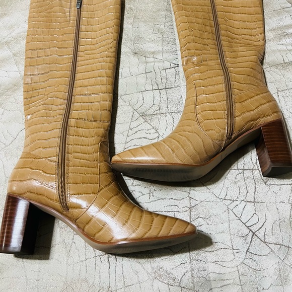 MARC FISHER LEATHER RAGANA CROC BOOT IN DARK NATURAL - Picture 9 of 14